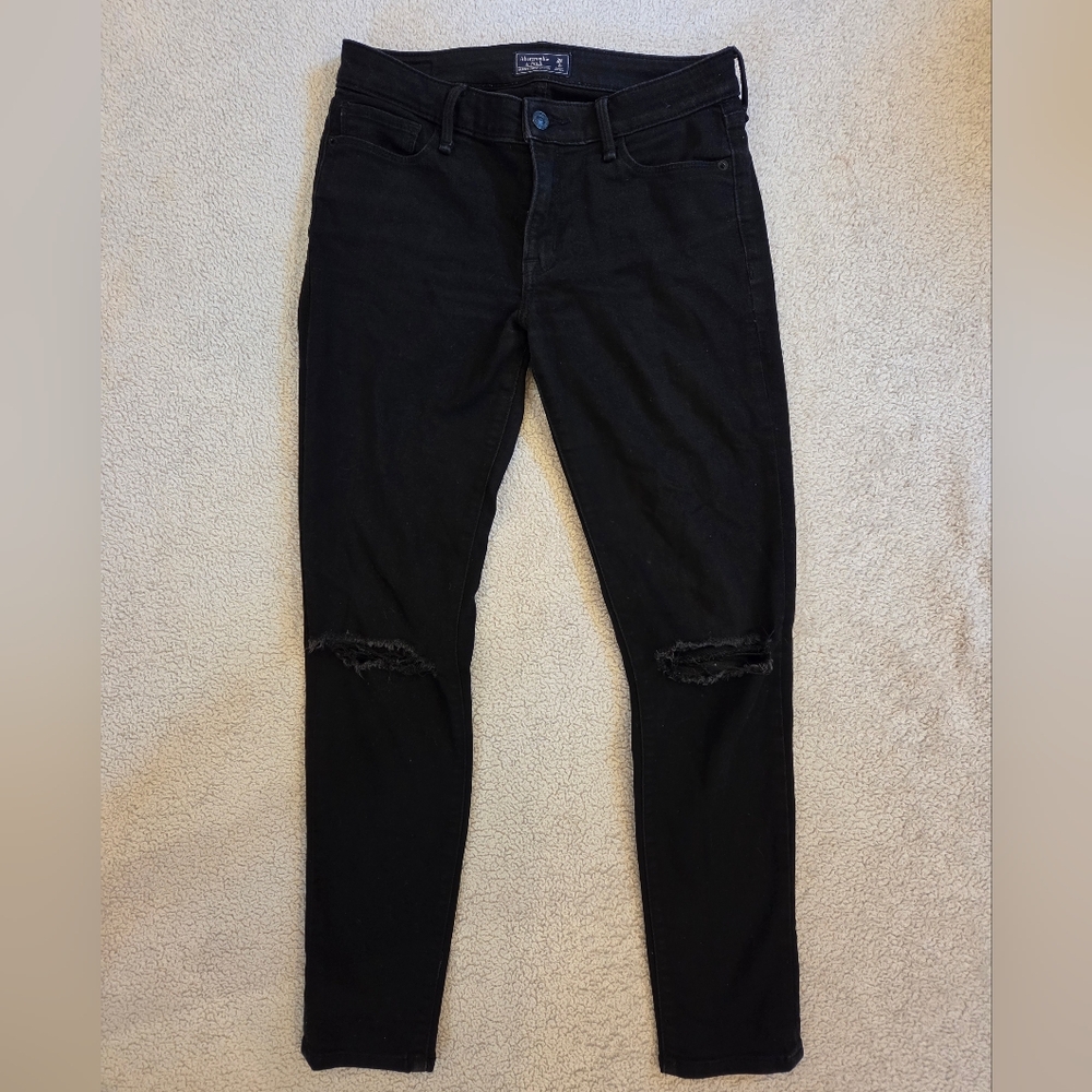 Women's Abercrombie & Fitch Harper Super Skinny Black Ripped Jeans 2 Short